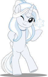 Size: 3146x5000 | Tagged: safe, artist:jhayarr23, imported from derpibooru, oc, oc:snowfall radiance, unicorn, bipedal, commission, commissioner:solar aura, horn, jewelry, snow, snowflake, unicorn oc, ych result, your character here