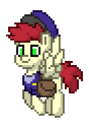 Size: 176x252 | Tagged: safe, imported from derpibooru, care package, special delivery, pegasus, pony, pony town, animated, bag, clothes, flying, hat, mailpony, male, pixel art, simple background, solo, sprite, stallion, transparent background
