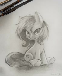 Size: 1078x1322 | Tagged: safe, artist:darkdoomer, oc, oc:filly anon, earth pony, pony, drawing, female, filly, solo, traditional art