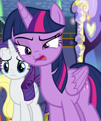 Size: 736x886 | Tagged: safe, imported from derpibooru, screencap, rarity, twilight sparkle, alicorn, pony, unicorn, fame and misfortune, season 7, cropped, faic, female, mare, open mouth, solo focus, twilight sparkle (alicorn), twilight's castle