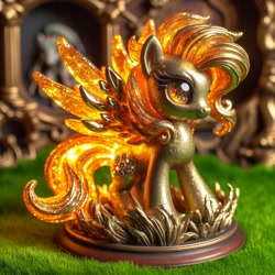 Size: 1024x1024 | Tagged: prompter needed, safe, imported from derpibooru, oc, oc only, oc:pyrite, pegasus, pony, ai content, ai generated, blurry background, female, figurine, generator:dall-e 3, mare, pegasus oc, pyrite, smiling, solo, spread wings, wings