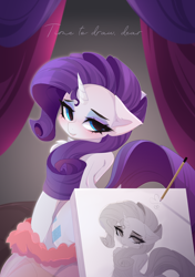 Size: 3776x5357 | Tagged: safe, alternate version, artist:xsatanielx, imported from derpibooru, rarity, pony, unicorn, absurd resolution, back, bedroom eyes, blushing, butt, dock, draw me like one of your french girls, drawing, female, horn, human shoulders, looking at you, looking back, looking back at you, mare, plot, rearity, solo, tail