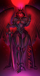 Size: 958x1800 | Tagged: safe, artist:rajas_ledies, imported from derpibooru, oc, oc only, alicorn, anthro, alicorn oc, armor, big breasts, breasts, clothes, commission, female, gloves, horn, huge breasts, looking at you, sword, weapon, wings