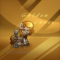 Size: 924x924 | Tagged: safe, edit, imported from derpibooru, oc, oc:golden choir, pegasus, pony, pony town, bow, bowtie, clothes, female, golden background, makeup, mare, microphone, one eye open, redhoof casino, reflection, solo, wing hold, wings