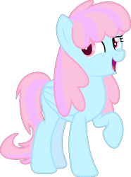 Size: 1012x1360 | Tagged: safe, imported from derpibooru, oc, oc only, pegasus, pony, derpibooru community collaboration, 2024 community collab, blue body, pink eyes, pink mane, simple background, smiley face, standing