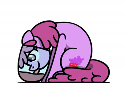 Size: 1800x1350 | Tagged: safe, artist:flutterluv, imported from derpibooru, berry punch, berryshine, earth pony, pony, behaving like a cat, glass, ponified, ponified animal photo, side view, simple background, smiling, solo, that pony sure does love alcohol, tongue out, white background