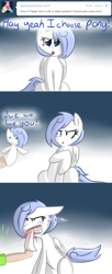 Size: 1280x3146 | Tagged: safe, artist:penguinpotential, imported from derpibooru, oc, oc:frigid drift, pegasus, pony, ask frigid drift, biting, female, mare, puppet