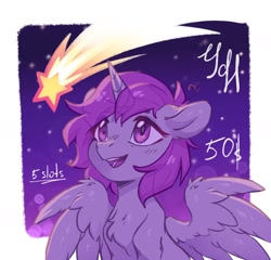 Size: 1668x1602 | Tagged: safe, artist:ls_skylight, imported from derpibooru, oc, alicorn, pony, any gender, any race, any species, commission, night, shooting star, starry night, stars, ych sketch, your character here