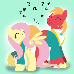 Size: 1400x1400 | Tagged: safe, artist:mlplary6, imported from derpibooru, big macintosh, fluttershy, earth pony, pegasus, pony, clothes, eyes closed, female, fluttermac, male, mare, music notes, ponytones, shipping, stallion, straight