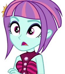 Size: 1274x1436 | Tagged: safe, imported from derpibooru, sunny flare, human, equestria girls, bare shoulders, hasbro, looking at something, simple background, sleeveless, solo, transparent background