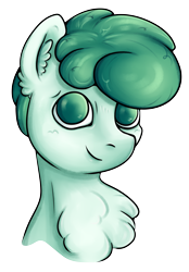 Size: 1812x2601 | Tagged: safe, artist:coco-drillo, imported from derpibooru, oc, oc only, oc:mintfeather, pegasus, pony, bust, chest fluff, curly mane, ear fluff, green eyes, green mane, headshot commission, looking at you, male, male oc, pegasus oc, portrait, simple background, smiling, smiling at you, solo, stallion, transparent background, wings