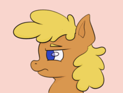 Size: 560x424 | Tagged: safe, artist:nedemai, imported from derpibooru, oc, oc only, earth pony, pony, unicorn, animated, eye clipping through hair, eyebrows, eyebrows visible through hair, food, gif, muffin, red background, simple background