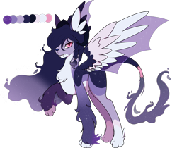 Size: 2609x2195 | Tagged: safe, artist:phreia, imported from derpibooru, oc, oc only, bat pony, deer, hybrid, original species, artificial wings, augmented, fangs, horns, long hair, magic, magic wings, male, reference sheet, simple background, slit pupils, solo, spread wings, transparent background, wings