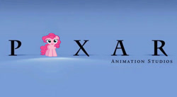 Size: 826x452 | Tagged: safe, artist:disneyponyfan, edit, imported from derpibooru, pinkie pie, earth pony, pony, female, logo, logo edit, logo parody, mare, pixar, solo