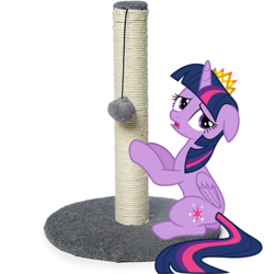 Size: 900x900 | Tagged: safe, artist:cloudy glow, edit, edited screencap, imported from derpibooru, screencap, twilight sparkle, alicorn, pony, twilight's kingdom, behaving like a cat, crown, female, floppy ears, jewelry, mare, regalia, sad, scratching post, simple background, solo, twilight cat, twilight sparkle (alicorn), vector, white background, you'll play your part