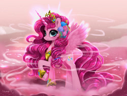 Size: 2400x1800 | Tagged: safe, artist:darksly, imported from derpibooru, pinkie pie, alicorn, pony, alicornified, chaos princess pinkie, pinkiecorn, race swap, solo, tall, xk-class end-of-the-world scenario