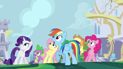 Size: 1280x720 | Tagged: safe, imported from derpibooru, screencap, applejack, fluttershy, pinkie pie, rainbow dash, rarity, spike, twilight sparkle, pony, princess twilight sparkle (episode), mane seven, mane six