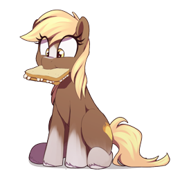 Size: 850x850 | Tagged: safe, artist:thebatfang, earth pony, pony, blaze (coat marking), daisy sandwich, eating, featured image, food, mouth hold, ponified, sandwich, sergeant reckless, simple background, socks (coat markings), solo, transparent background, unshorn fetlocks