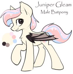 Size: 517x520 | Tagged: source needed, safe, artist:hioshiru, imported from derpibooru, oc, oc only, oc:juniper gleam, bat pony, color palette, colored, concave belly, male, raised hoof, reference sheet, simple background, sketch, solo, stallion, white background