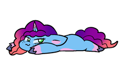 Size: 928x509 | Tagged: safe, artist:zutcha, imported from derpibooru, earth pony, unicorn, cute, female, flat fuck friday, g5, lying down, mare, misty brightdawn, mistybetes, prone, rebirth misty, simple background, smiling, smirk, solo, sploot, white background