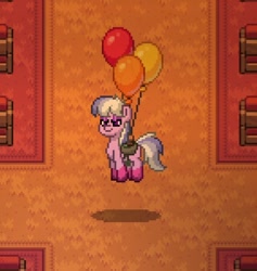 Size: 427x450 | Tagged: safe, imported from derpibooru, earth pony, pony, pony town, balloon, floating, g5, ivory cedar, male, pixel art, solo, sprite, stallion