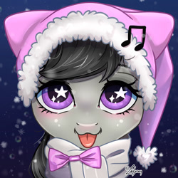 Size: 1024x1024 | Tagged: safe, artist:lailyren, imported from derpibooru, octavia melody, earth pony, pony, :p, commission, cute, female, hat, mare, solo, starry eyes, tavibetes, tongue out, wingding eyes, winter hat, ych result