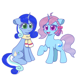 Size: 6000x6000 | Tagged: safe, artist:nfc100%ponies, imported from derpibooru, oc, oc only, oc:aquarius stardust, oc:turquoise wavelet, derpibooru community collaboration, 2024 community collab, clothes, scarf, simple background, sitting, transparent background