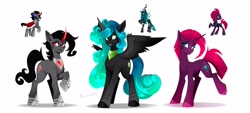 Size: 4096x1858 | Tagged: safe, artist:buvanybu, imported from derpibooru, king sombra, queen chrysalis, tempest shadow, alicorn, pony, unicorn, ponified, simple background, white background