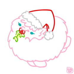 Size: 1000x1000 | Tagged: safe, artist:mixermike622, imported from derpibooru, oc, oc:fluffle puff, earth pony, original species, pony, christmas, female, fluffy, hat, holiday, mare, mistletoe, mouth hold, running, santa hat, simple background, solo, white background