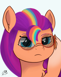 Size: 4800x6000 | Tagged: safe, artist:cobaltskies002, imported from derpibooru, sunny starscout, earth pony, pony, bust, g5, glasses, portrait, raised hoof, simple background, solo, white background