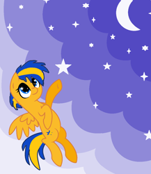 Size: 926x1066 | Tagged: safe, artist:mlpfan3991, imported from derpibooru, oc, oc:flare spark, pegasus, pony, female, flying, moon, night, night sky, sky, solo, stars