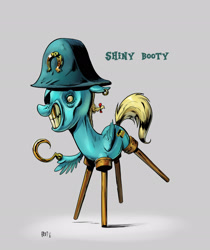 Size: 1720x2048 | Tagged: safe, artist:brdte, imported from derpibooru, oc, oc only, oc:shiny booty, pegasus, pony, amputee, eyepatch, grin, hat, hook hand, peg leg, pirate, pirate hat, prosthetic leg, prosthetic limb, prosthetics, signature, smiling, solo