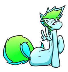 Size: 814x862 | Tagged: safe, artist:taps, imported from derpibooru, oc, oc only, oc:omnipony, pegasus, pony, butt, female, looking back, lying down, on side, plot, rule 63, simple background, sitting, solo, transparent background