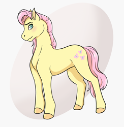 Size: 2010x2060 | Tagged: safe, artist:rae-lana, imported from derpibooru, fluttershy, pony, blushing, concave belly, eyebrows, eyelashes, female, hooves, looking at you, mare, short mane, signature, slender, smiling, smiling at you, solo, sternocleidomastoid, thin, wingless