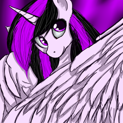 Size: 1280x1280 | Tagged: dead source, safe, artist:xrainbow-chocobox, imported from twibooru, oc, oc only, oc:emogak, oc:night flash, alicorn, pony, abstract background, female, image, mare, png, smiling, solo