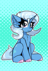 Size: 2000x3000 | Tagged: safe, artist:jubyskylines, imported from derpibooru, trixie, pony, unicorn, :3, chest fluff, colored hooves, ear fluff, eye clipping through hair, female, gradient background, looking at you, mare, sitting, solo