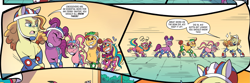 Size: 1867x620 | Tagged: safe, idw, imported from derpibooru, sunny starscout, earth pony, pony, unicorn, spoiler:comic, spoiler:g5comic, comic, dialogue, female, g5, male, mare, my little pony: kenbucky roller derby, skates, smiling, stallion, unnamed character, unnamed pony