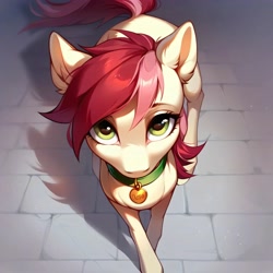 Size: 4096x4096 | Tagged: safe, imported from derpibooru, roseluck, pony, ai content, ai generated, collar, cute, generator:purplesmart.ai, generator:stable diffusion, looking at you, pet tag, pony pet, prompter:doom9454, rosepet, standing