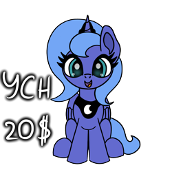 Size: 1500x1500 | Tagged: safe, artist:platinumdrop, imported from derpibooru, princess luna, alicorn, advertisement, commission, cute, female, filly, foal, simple background, transparent background, woona, ych example, younger, your character here