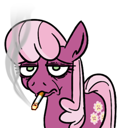 Size: 406x406 | Tagged: safe, artist:jargon scott, edit, imported from ponybooru, cheerilee, earth pony, cheerilee is not amused, cigarette, female, frown, mare, mouth hold, simple background, smoking, solo, unamused, white background