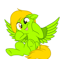 Size: 941x919 | Tagged: safe, artist:108-zeroforce, artist:starshade, imported from derpibooru, oc, oc only, oc:lemon green, pegasus, pony, derpibooru community collaboration, 2024 community collab, :p, commission, cutie mark, female, food, fruit, lemon, mane, simple background, solo, tongue out, transparent background, wings, ych result