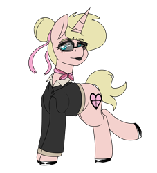 Size: 2000x2200 | Tagged: safe, artist:coatieyay, imported from derpibooru, oc, oc only, oc:deady, unicorn, clothes, hair bun, makeup, simple background, suit, sunglasses, transparent background