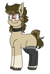 Size: 973x1437 | Tagged: safe, artist:coatieyay, imported from derpibooru, oc, oc only, oc:paladin, earth pony, pony, clothes, collar, ear piercing, earring, jewelry, leg warmers, male, nonbinary, piercing, simple background, socks, solo, stallion, thigh highs, transparent background