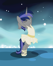 Size: 1299x1599 | Tagged: safe, artist:ghostpikachu, imported from derpibooru, oc, oc only, oc:dreaming star, bat pony, bat pony unicorn, hybrid, pony, unicorn, ballerina, base used, bipedal, clothes, crossdressing, cute, dancing, dress, fangs, femboy, horn, male, ocbetes, solo, stallion