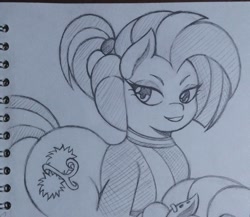 Size: 2048x1776 | Tagged: safe, artist:artmorheart, imported from derpibooru, shimmy shake, earth pony, large butt, smiling, traditional art