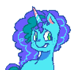 Size: 740x713 | Tagged: safe, artist:kreeeeeez, imported from derpibooru, pony, unicorn, 2023, female, g5, mare, misty brightdawn, pixel art, simple background, solo, white background