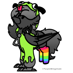 Size: 3000x3000 | Tagged: safe, artist:purple wingshade, imported from derpibooru, oc, oc only, oc:ebony pearl, griffon, hybrid, pony, clothes, cute, female, gradient mane, headphones, hoodie, rainbow socks, simple background, small, socks, solo, striped socks, transparent background