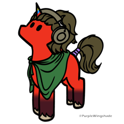 Size: 3000x3000 | Tagged: safe, artist:purple wingshade, imported from derpibooru, oc, oc only, oc:funk grunter, pony, unicorn, cape, clothes, coat markings, colored horn, cute, headphones, hoof fluff, horn, male, multicolored horn, simple background, small, socks (coat markings), solo, stallion, tail, transparent background