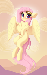 Size: 2560x4096 | Tagged: safe, artist:kebchach, imported from derpibooru, fluttershy, pegasus, pony, art pack:welcum to birthday artpack, comic:hurricane sluttershy, hurricane fluttershy, blushing, chest fluff, female, flying, goggles, goggles on head, heart, heart eyes, human shoulders, missing cutie mark, smiling, solo, wingding eyes