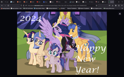 Size: 2880x1800 | Tagged: safe, imported from derpibooru, screencap, flash sentry, twilight sparkle, alicorn, pegasus, the last problem, base used, family, female, flashlight, grin, happy new year, happy new year 2024, holiday, male, new year, older, older flash sentry, older twilight, older twilight sparkle (alicorn), parent:flash sentry, parent:twilight sparkle, princess twilight 2.0, shipping, smiling, spread wings, straight, twilight sparkle (alicorn), wings